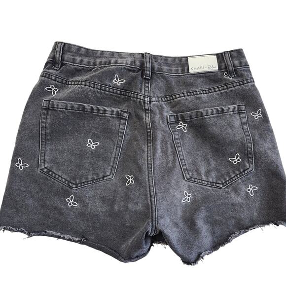 Black Embroidered Butterfly Cut off Jean SHORTS Size 11 Khaki+Blue - Picture 2 of 9